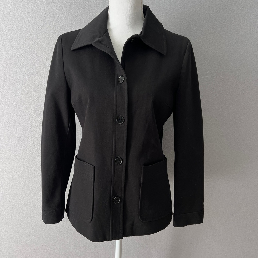 Gap Jacket Women Size 4 Black Stretch Patch Pockets Button Utility Coat Classic
